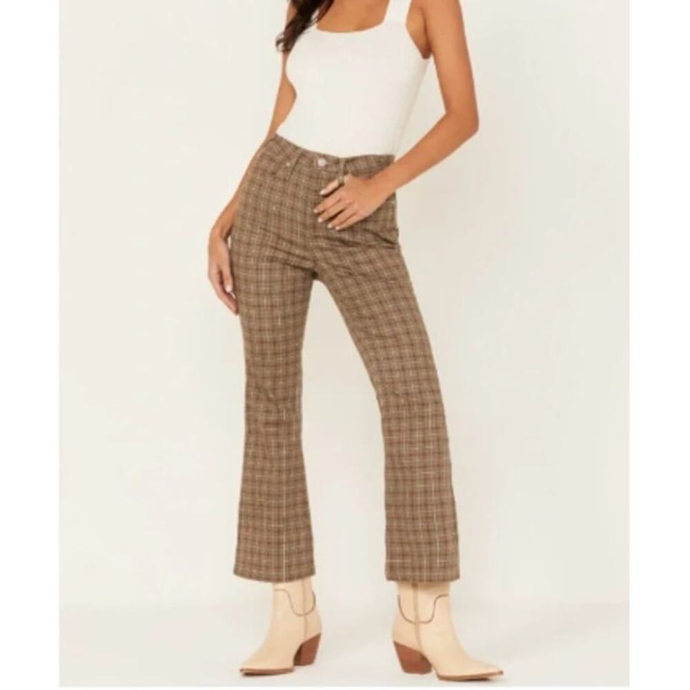 CLEO + WOLF NEW NWT High Rise Kick Flare Plaid Print Flare Pants 29 x 27